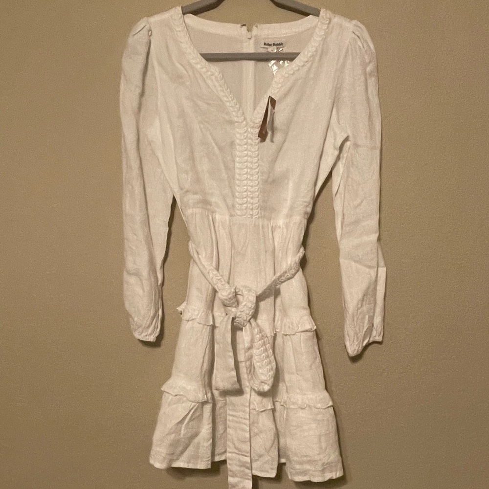 NWT Roller Rabbit Naema Split V-Neck Long Balloon Sleeve Tiered A-Line Dress - Picture 2 of 6